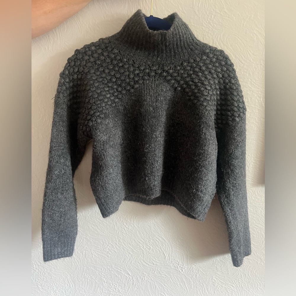 Free People Dark Gray Cropped Knit Turtleneck